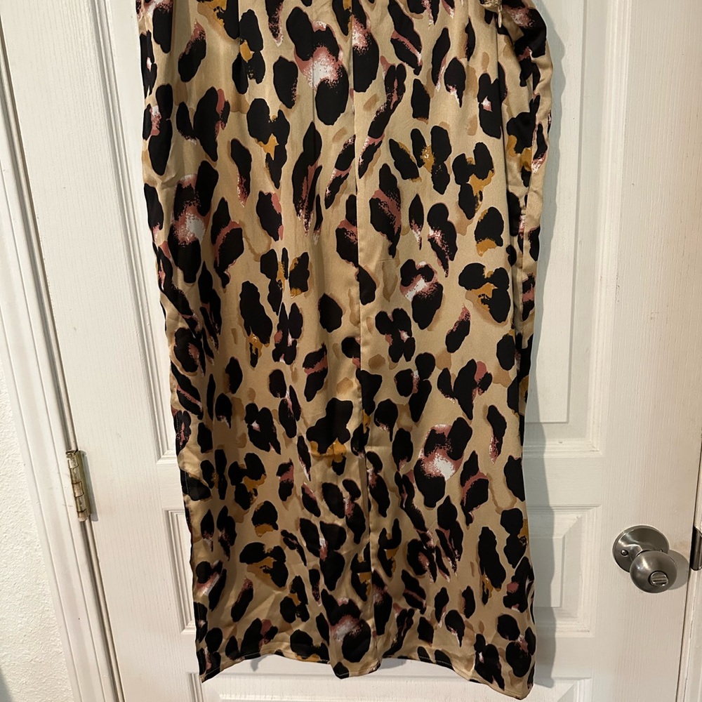 Leopard Print Midi Satin Skirt